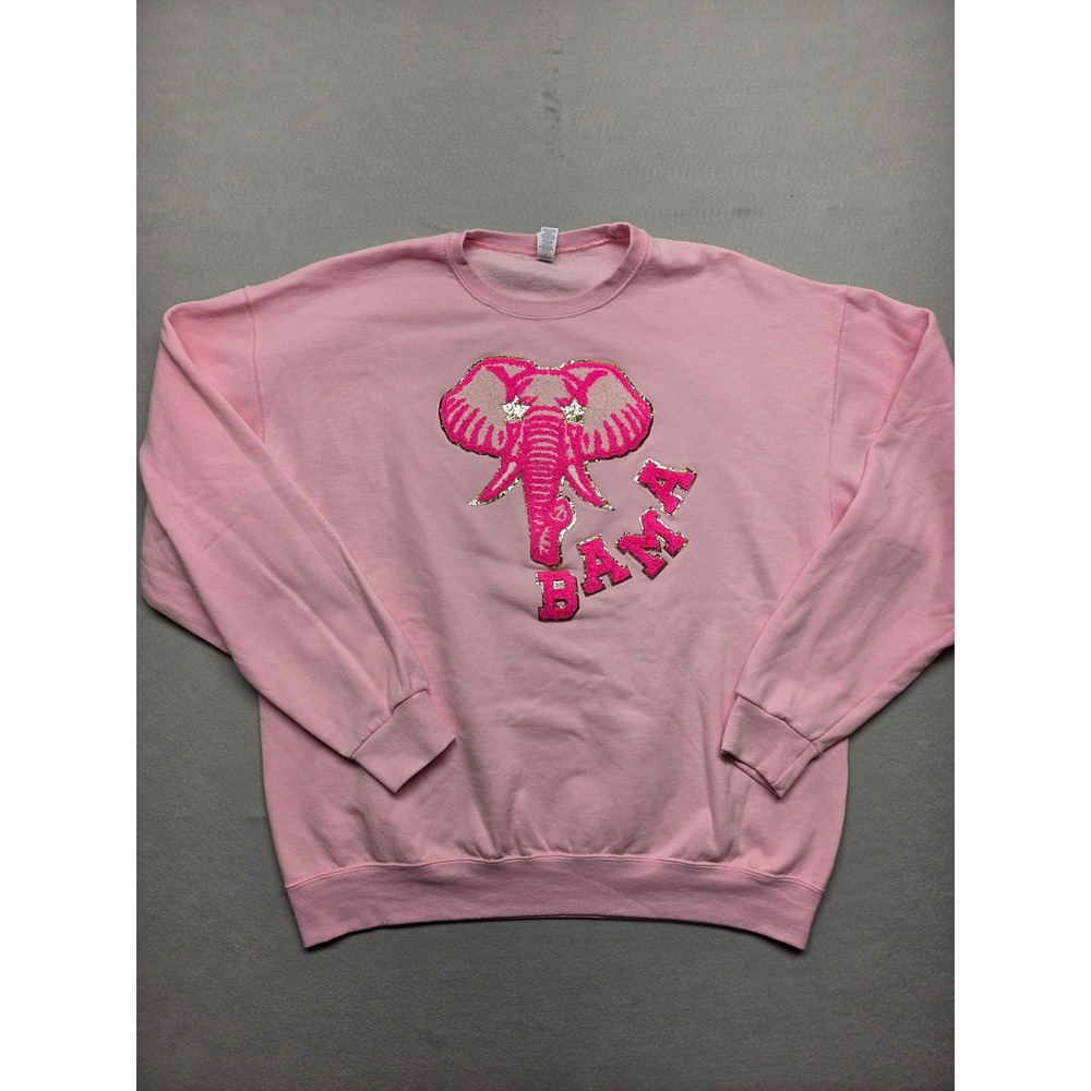 Jerzees Alabama Crimson Tide Sequin Elephant Bama Sweatshirt Pink Womens XL